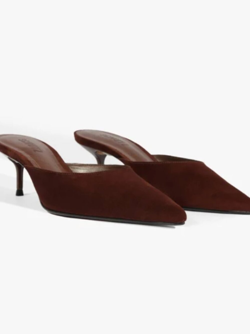 SCHUTZ Brown Suede Pointed-Toe Mules - Picture 7 of 8
